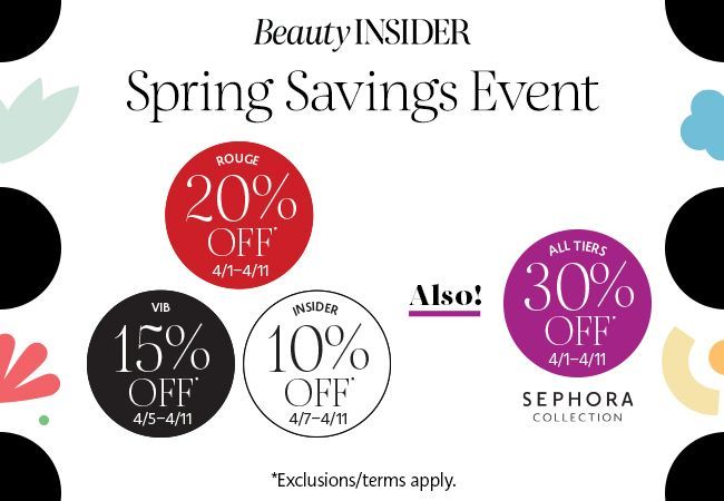 a graphic showing the different discount tiers for the sephora spring savings event